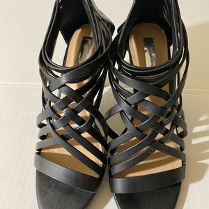 INC Black Sandel 3 1/2 inch Heel. Zippered Back. Size 9 1/2M